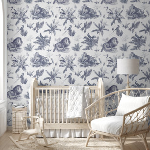 Elegantes Vintages Tropical Animal Blue Toile Tapete