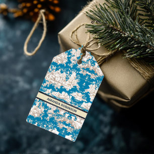 Elegantes Vintages türkisfarbenes Toile de jouy Geschenkanhänger