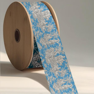 Elegantes Vintages türkisfarbenes Toile de jouy Satinband