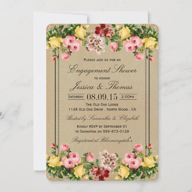 Elegantes Vintages Verlobung Dusche oder Party Einladung (Vorderseite)