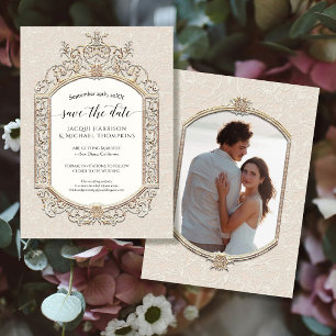 Elegantes Vintages Viktorianisches Elfenbeingoldfo Einladung