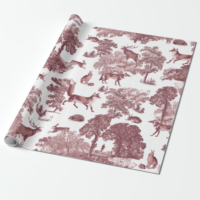Elegantes Vintages Waldland Burgundy Fox Rabbit To Geschenkpapier (Ungerollt)