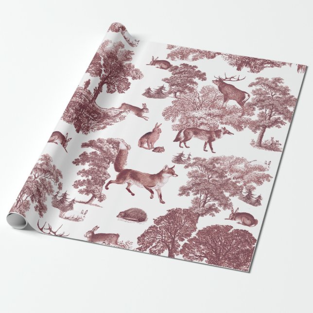 Elegantes Vintages Waldland Burgundy Fox Rabbit To Geschenkpapier (Ungerollt)