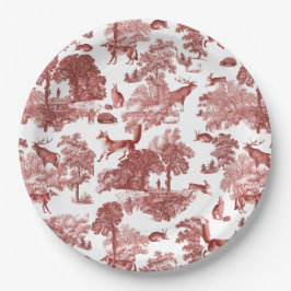 Elegantes Vintages Waldland Fox Rabbit Rot Toile Pappteller