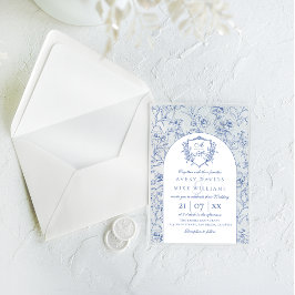 Elegantes Vintages Wappen Dusty Blue Floral Weddin Acryleinladungen