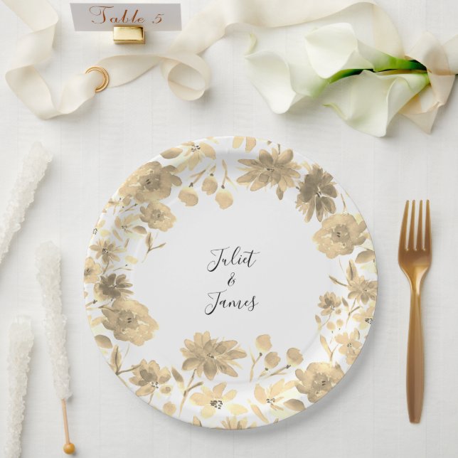Elegantes Vintages Wasserfarbendesign Pappteller (Hochzeit)