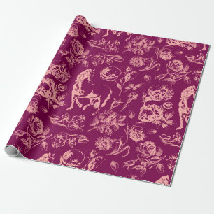 Elegantes Vintages Wine Rosa Muster Geschenkpapier