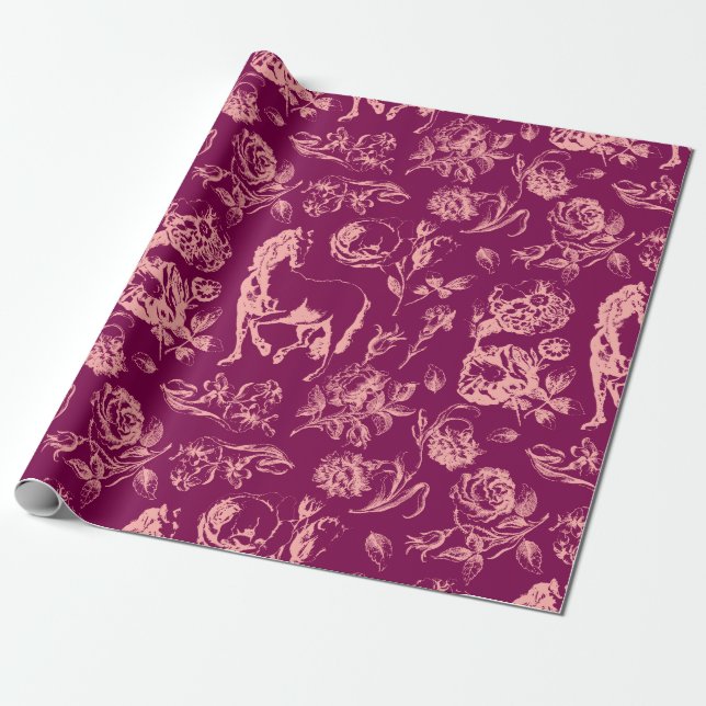 Elegantes Vintages Wine Rosa Muster Geschenkpapier (Ungerollt)