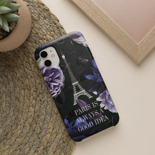 Elegantes Violet Floral Paris Eiffelturm Zitat iPhone 16 Hülle