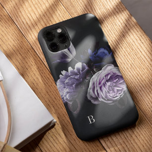 Elegantes Violet Floral Rose Monogramm Case-Mate iPhone Hülle
