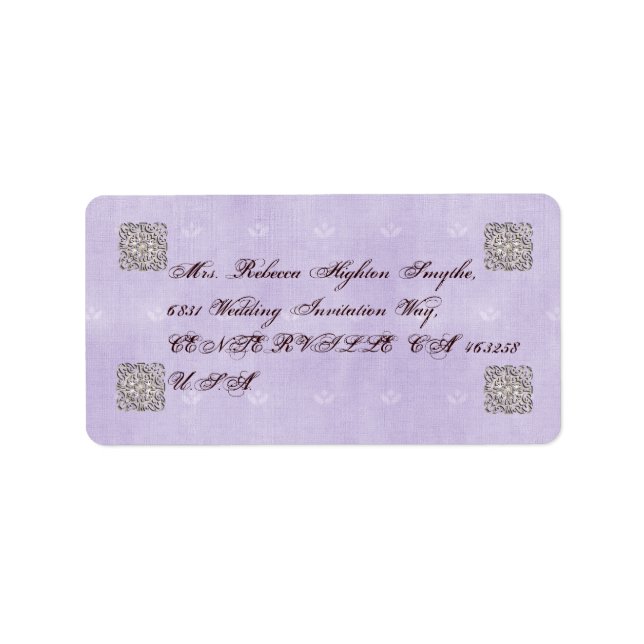 Elegantes Violet Vintage Hochzeitsplatz Adressaufkleber (Vorne)