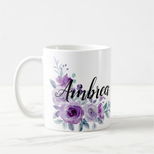 Elegantes Violett Lila Blumenbeete Personalisiert  Kaffeetasse