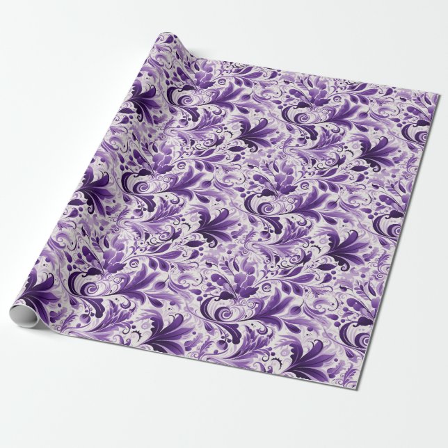 Elegantes Violett und violette Blumen Geschenkpapier (Ungerollt)