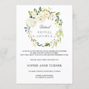 Elegantes virtuelles Brautparty mit weißer Blüte p Einladung