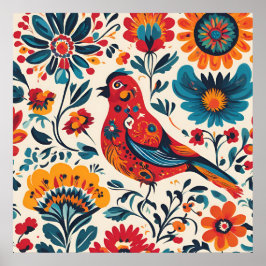 Elegantes Vogeldesign im polnischen Folk Art Style Poster