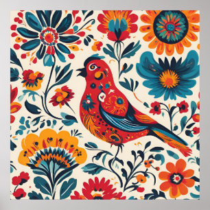 Elegantes Vogeldesign im polnischen Folk Art Style Poster