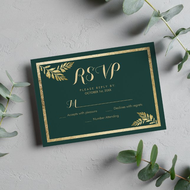 Elegantes Waldgrün, goldgelb, UAWG RSVP Karte (Elegant forest green golden leaf RSVP)