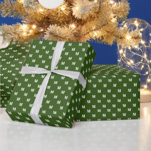 Elegantes, waldgrün-weißes Monogramm Geschenkpapier