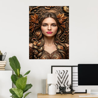 Elegantes Waldporträt in geprägter Bronze-Kunst Poster