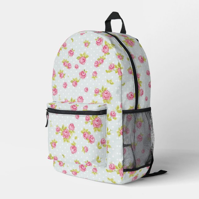 Elegantes Wallpaper pattern of pink roses 4 Bedruckter Rucksack (Rückseitige Ecke Rechts)
