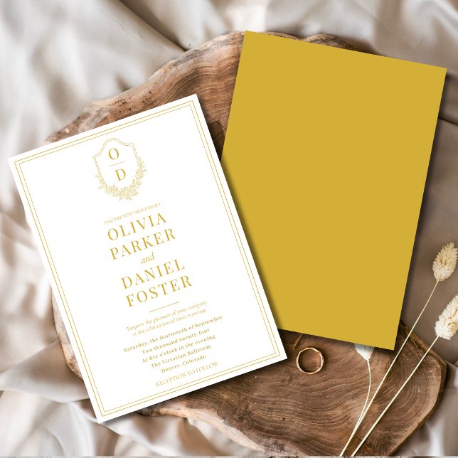 Elegantes Wappen Champagne Minimalistische Hochzei Einladung (Von Creator hochgeladen)