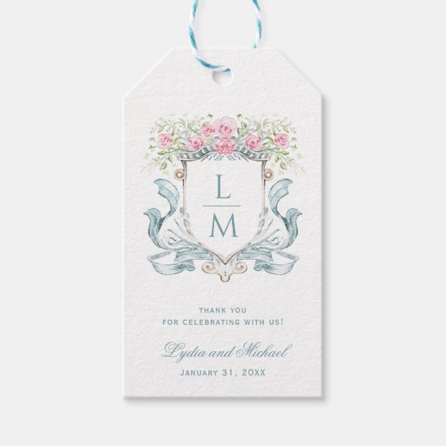 Elegantes Wappen der Rose mit Bow | Monografische  Geschenkanhänger (Vorderseite)