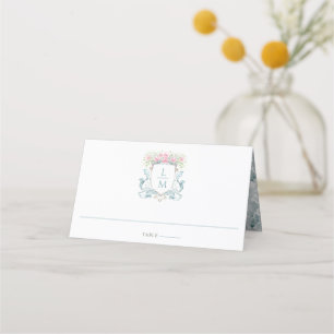 Elegantes Wappen der Rose mit Bow Monografische Platzkarte
