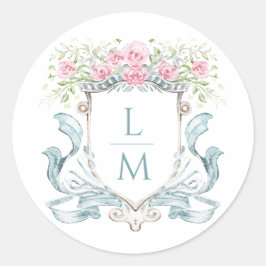 Elegantes Wappen der Rose mit Bow | Monografische Runder Aufkleber