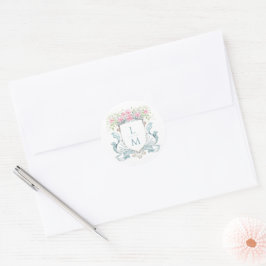 Elegantes Wappen der Rose mit Bow | Monografische Runder Aufkleber