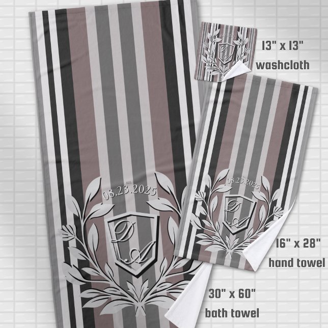 Elegantes Wappen Earth Tones Brown Savannah Streif Badhandtuch Set (Von Creator hochgeladen)