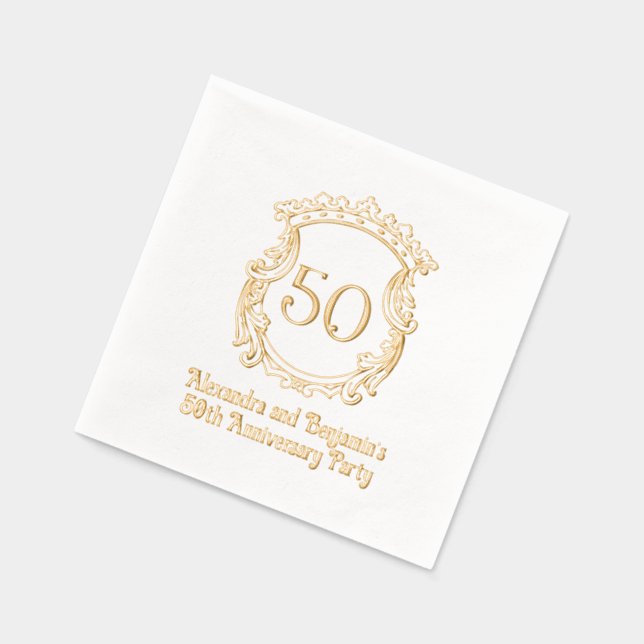 Elegantes Wappen Frame #2-Jubiläum-Party Geblüht Servietten Mit Folie (Links)