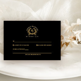 Elegantes Wappen mit schwarzer/goldener Monogramm- RSVP Karte