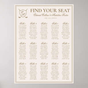 Elegantes Wappen Monogram Golf Wedding Seating Cha Poster