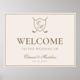 Elegantes Wappen Monogram Golf Wedding Willkommen Poster