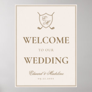 Elegantes Wappen Monogram Golf Wedding Willkommen Poster