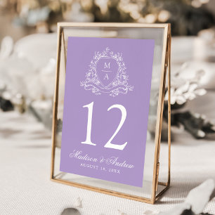 Elegantes Wappen Monogram Lavender Wedding Tischnummer