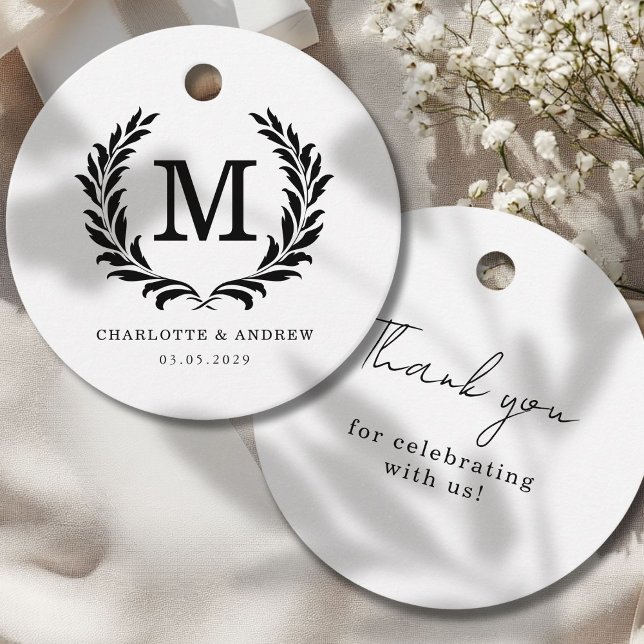Elegantes Wappen Monogram Wedding Geschenkanhänger (Elegant Crest Monogram Wedding Favor Tags)