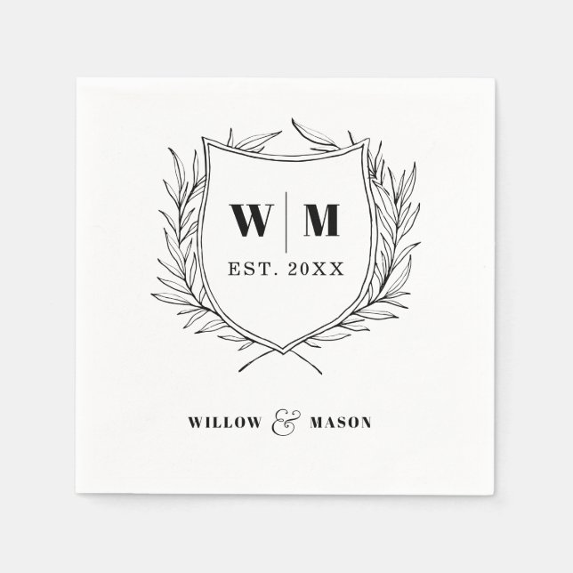 Elegantes Wappen Monogram Wedding Serviette (Vorderseite)