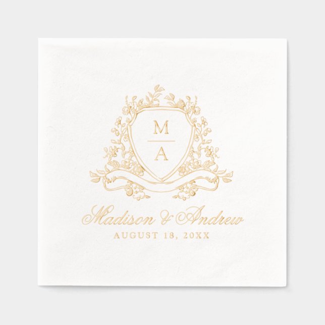 Elegantes Wappen Monogram Wedding Servietten Mit Folie (Vorderseite)