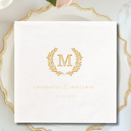 Elegantes Wappen Monogram White Wedding Servietten Mit Folie