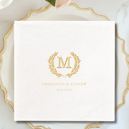 Elegantes Wappen Monogram White Wedding Servietten Mit Folie