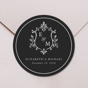 Elegantes Wappen-Monogramm für Hochzeiten in Schwa Runder Aufkleber