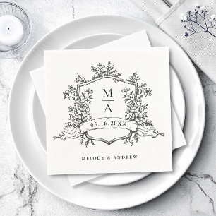 Elegantes Wappen Monogramm Hochzeit Schwarz & Weiß Serviette