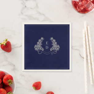 Elegantes Wappen-Monogramm-Navy-Erbe-Hochzeit Serviette