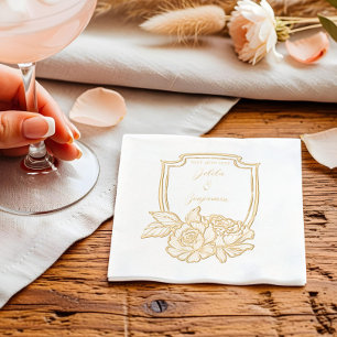 Elegantes Wappen Paare Name & Hochzeitstag Servietten Mit Folie