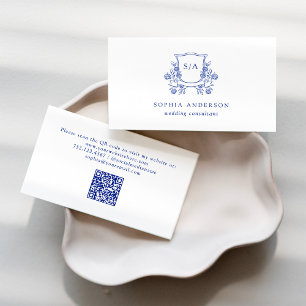 Elegantes Wappen und Monogramm Blau und Weiß Visitenkarte