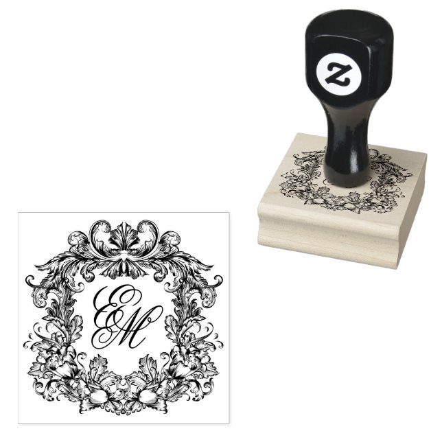 Elegantes Wappen Wedding Monogram Gummistempel (Stempel)