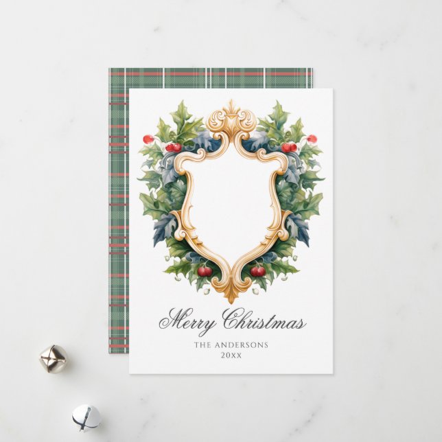 Elegantes Wappen Weihnachts-Fotokarte Feiertagskarte (Vorderseite/Rückseite Beispiel)