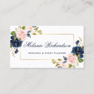 Elegantes Wasser Rosa Rosa Blütenblau Blau Gold Visitenkarte
