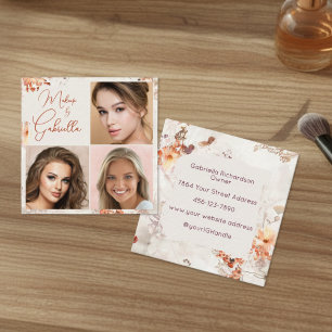 Elegantes Wasserfarbe-Script 3 Foto-Makeup Quadratische Visitenkarte